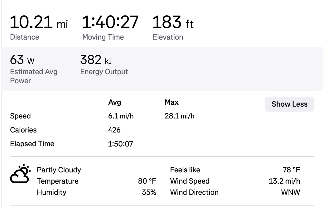 Stava recap of the bike ride